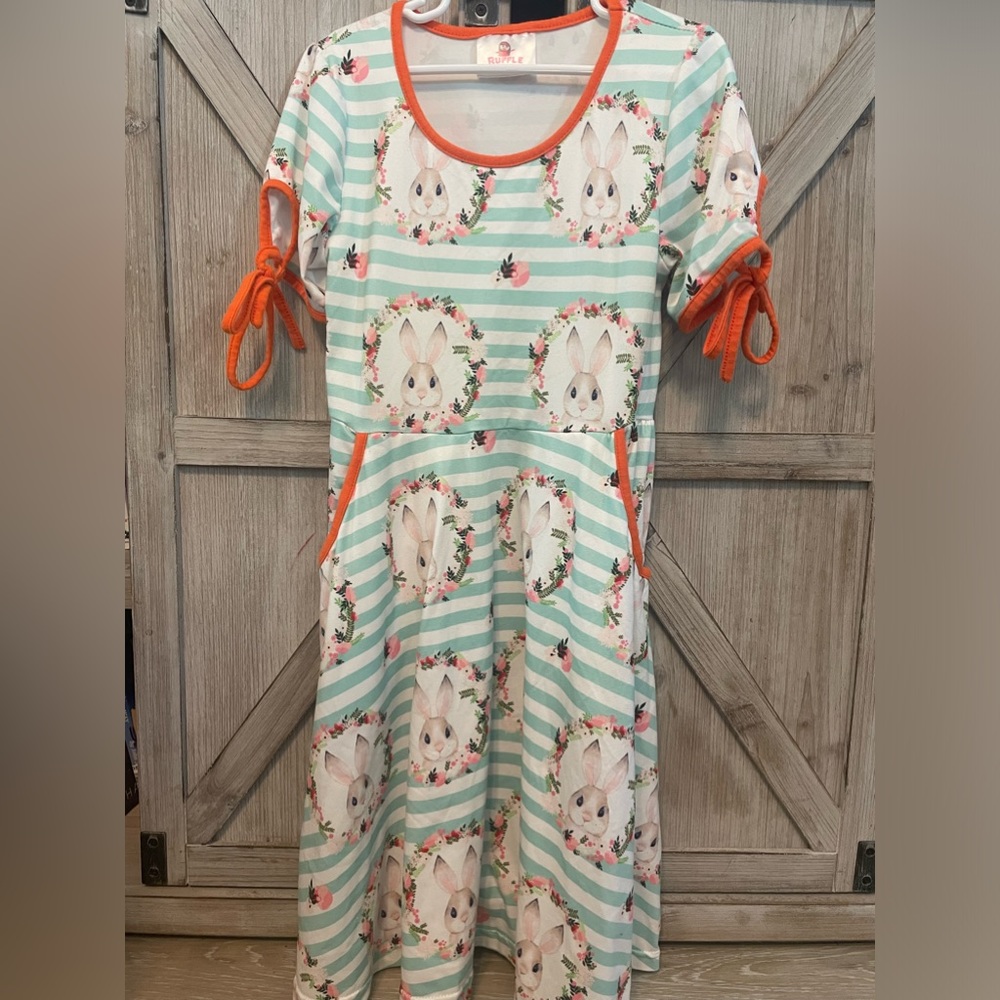 New Ruffle Girl brand dress in bunny pattern. Perfect for spring/Easter.  Soft!!